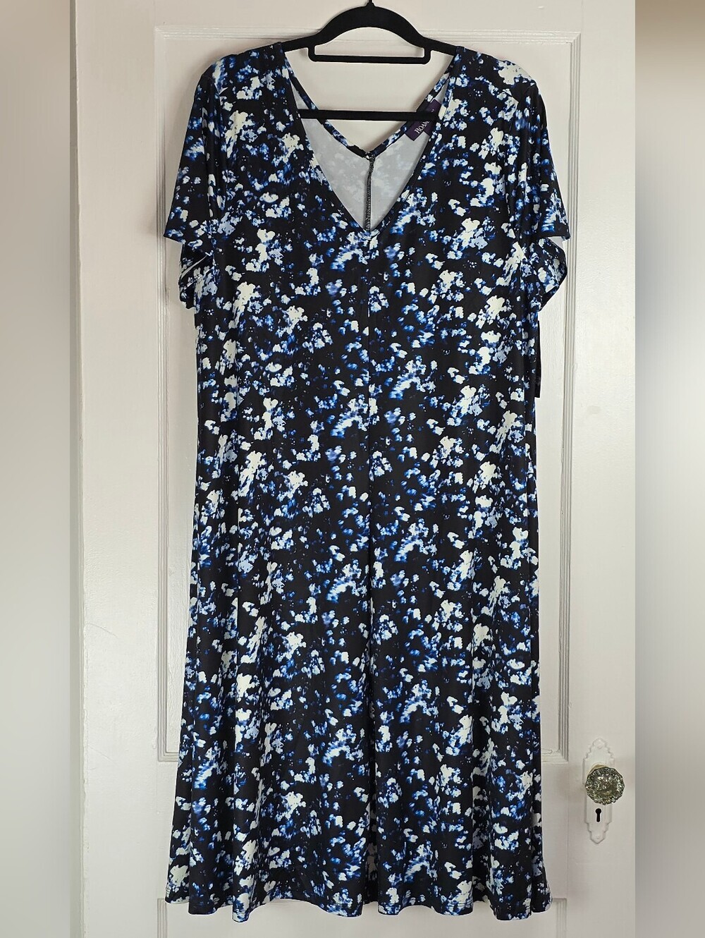 Roamans Black Blue and White Knit Swing Dress NEW 18/20